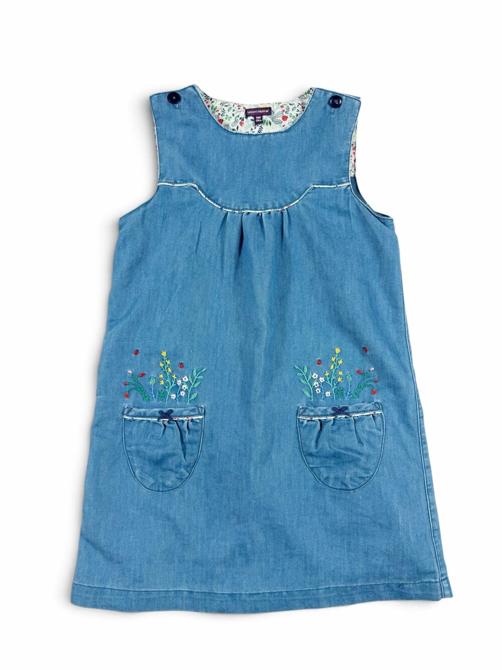 Sergent Major Girls Embroidered Chambray Jumper Dress Blue Size 9